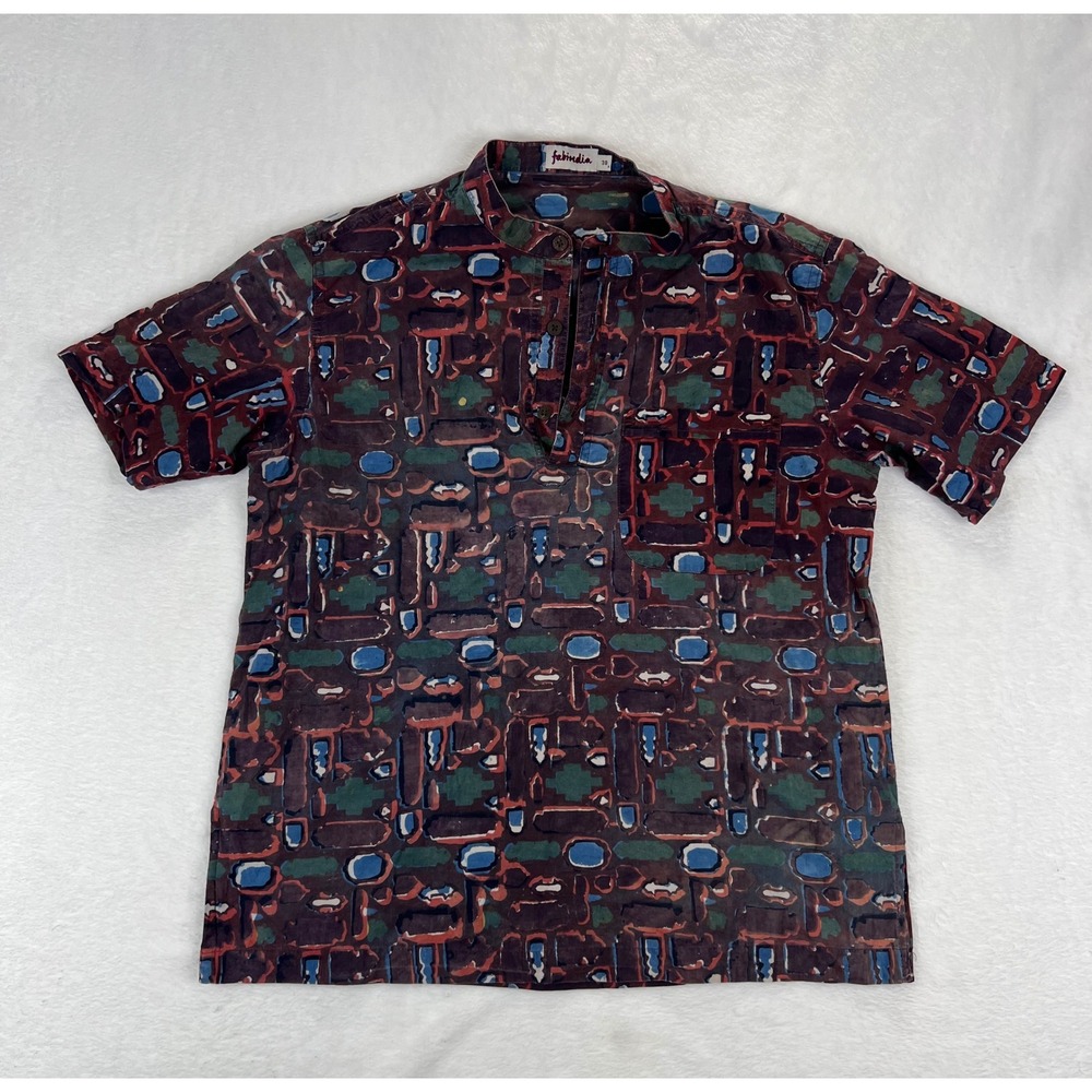 Fabindia Men's Abstract Print Short Sleeve Button Down Casual Shirt Sz‎ 38 Small